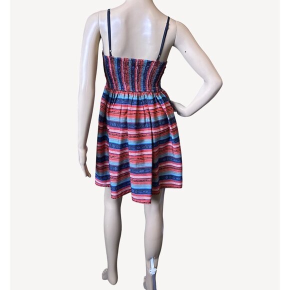 Band Of Gypsies Striped Corset Bustier Mini Dress Smocking Red Blue Size Small - Picture 3 of 13
